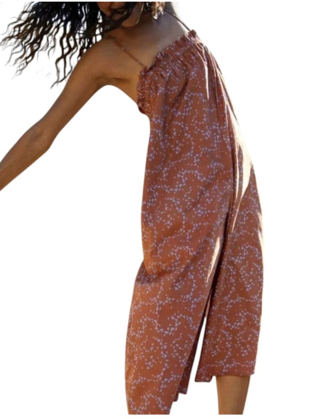 Everlane The Flowy Wide Leg Crop Jumpsuit Brown Blue Floral